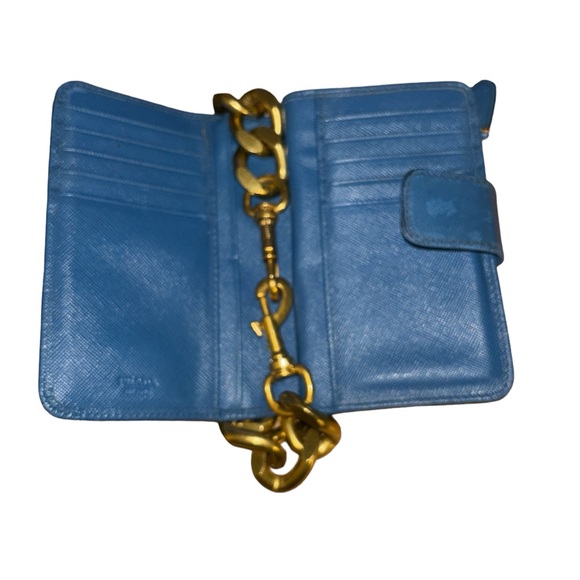 Prada | Bags | Wallets | Blue Saffiano Leather Bifold Wallet Unbranded Chain - Picture 4 of 7